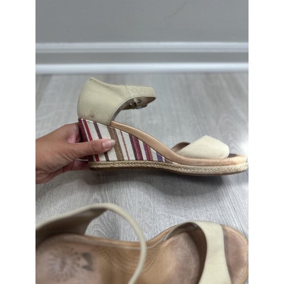 UGG‎ Wedge Sandals Womens Size 8 Beige Leather Ankle Strap Espadrille Stripe - Picture 7 of 11